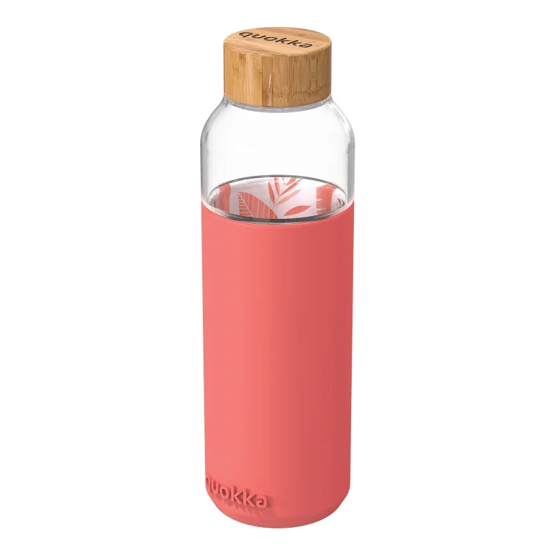 QUOKKA - FLOW Sklenená fľaša so silikónovým povrchom PINK BOTANICAL, 660ml, 40006 