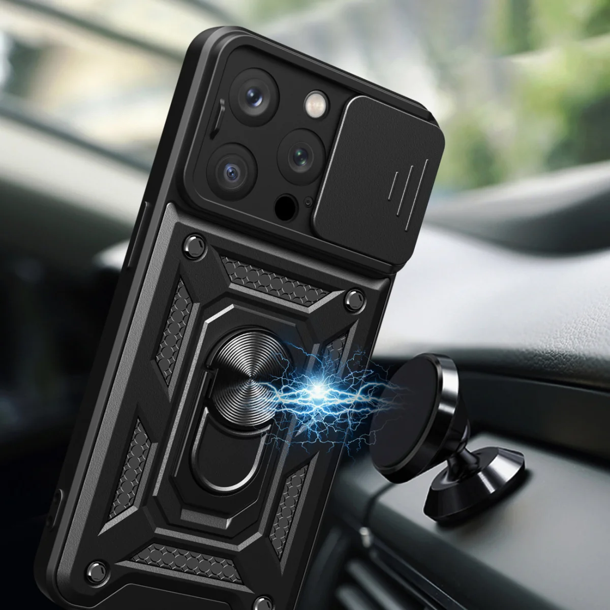 MG Hybrid Armor Camshield kryt na iPhone 15 Pro, čierny 