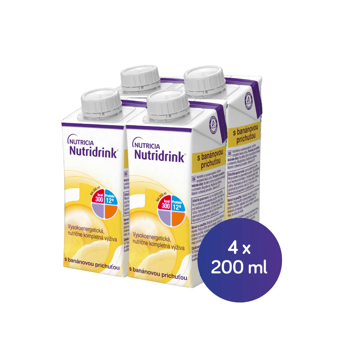 Nutridrink s banánovou príchuťou 4x200 ml, nápoj na medicínske účely