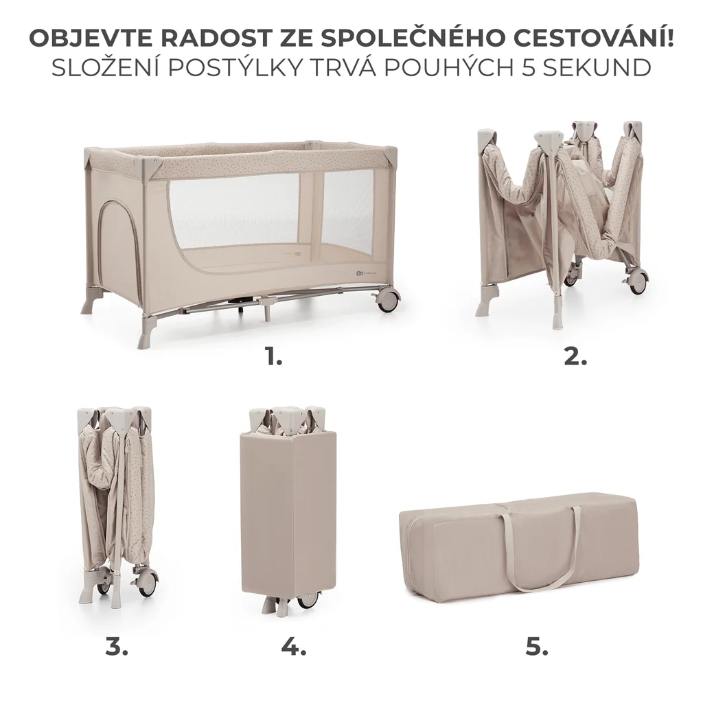 KINDERKRAFT Postieľka cestovná Joy 2 Beige 1×1 ks, cestovná postieľka