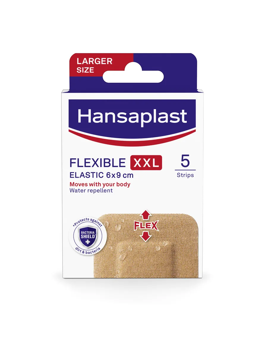 Hansaplast Flexible XXL Elastická Náplasť 1×5 ks, vodu odpudzujúce náplasti na prekrytie a ochranu stredných až väčších rán