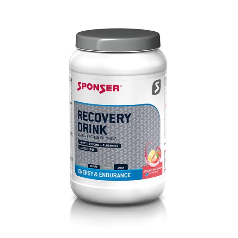 SPONSER RECOVERY DRINK jahoda-banán 1200g sacharidovo-proteínový prášok zložený z ovocia a prášku srvátkového izolátu, bez laktózy podtréningová zmes s podporou ukladania glykogénu, zvyšovania svalovej hmoty a svalovú regeneráciu