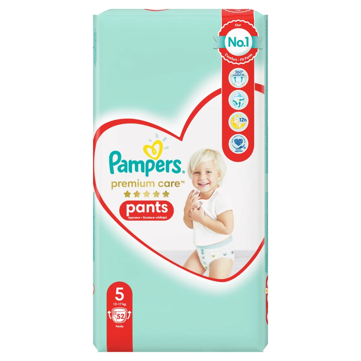 Pampers Premium Care plienkové nohavičky veľkosť 5, 52 ks, 9kg-17kg 1×52 ks, plienkové nohavičky