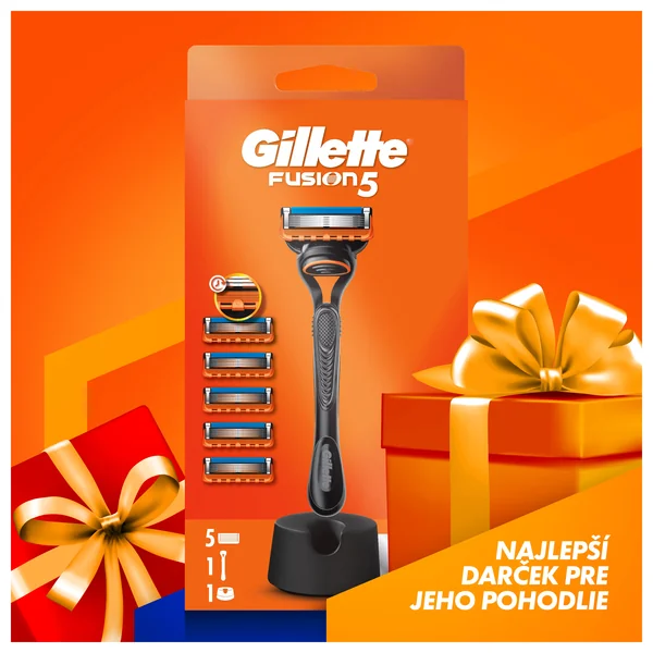 Gillette Fusion5 holiaci strojček so stojanom + hlavice 5ks 1×1, holiaci strojček