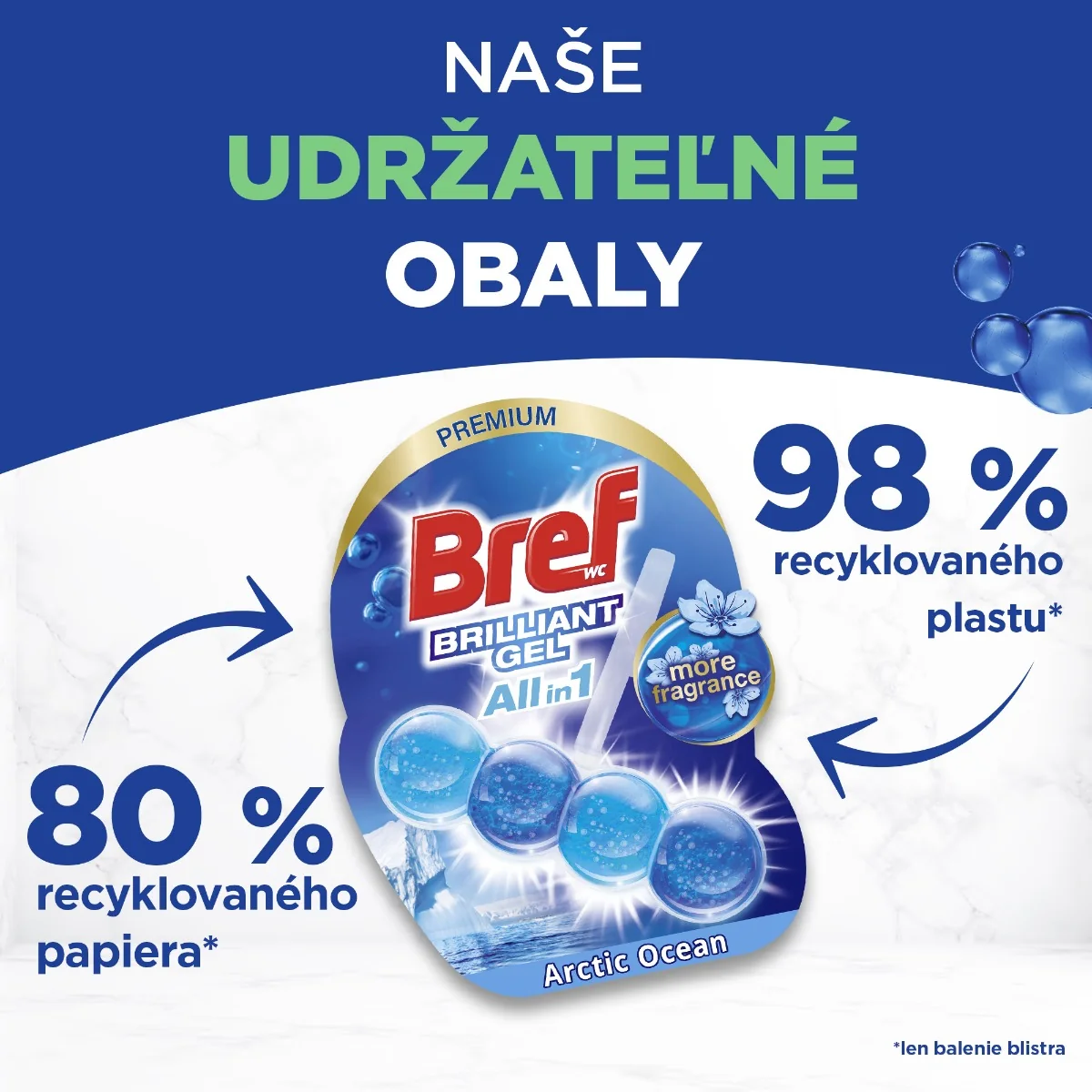 Bref Brilliant Gel tuhý WC blok Arctic Ocean 3×42 g, WC blok