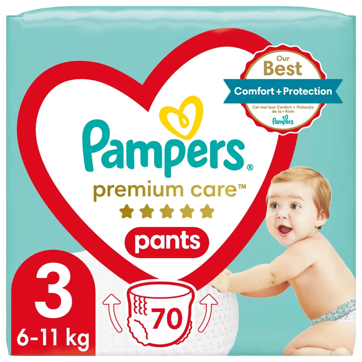 Pampers Premium Care plienkové nohavičky veľkosť 3, 70 ks, 6kg-11kg 1×70 ks, plienkové nohavičky