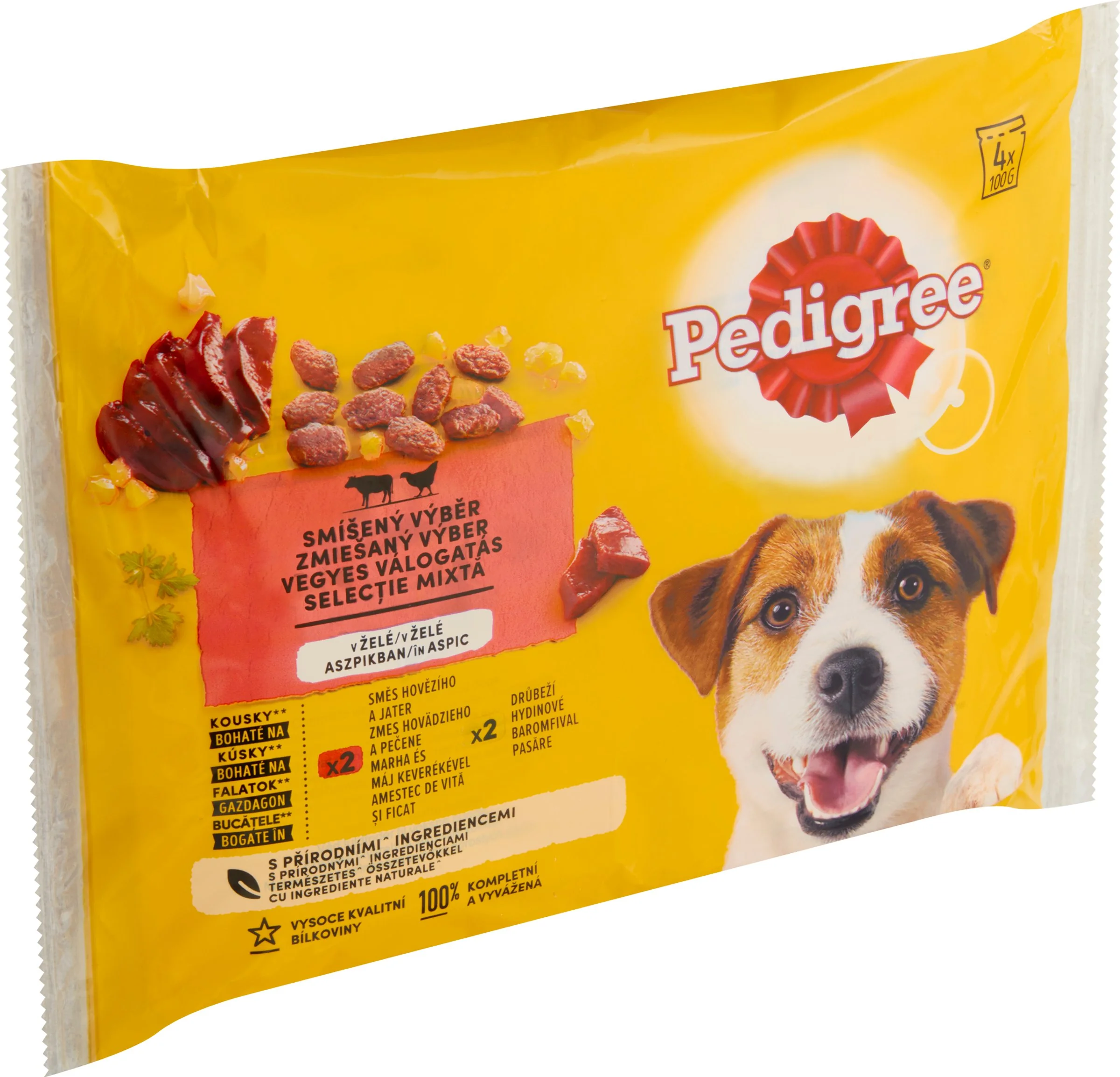 PEDIGREE Kapsička s hovädzím a hydinovým v želé 4pack 4×100 g, kapsička pre psy