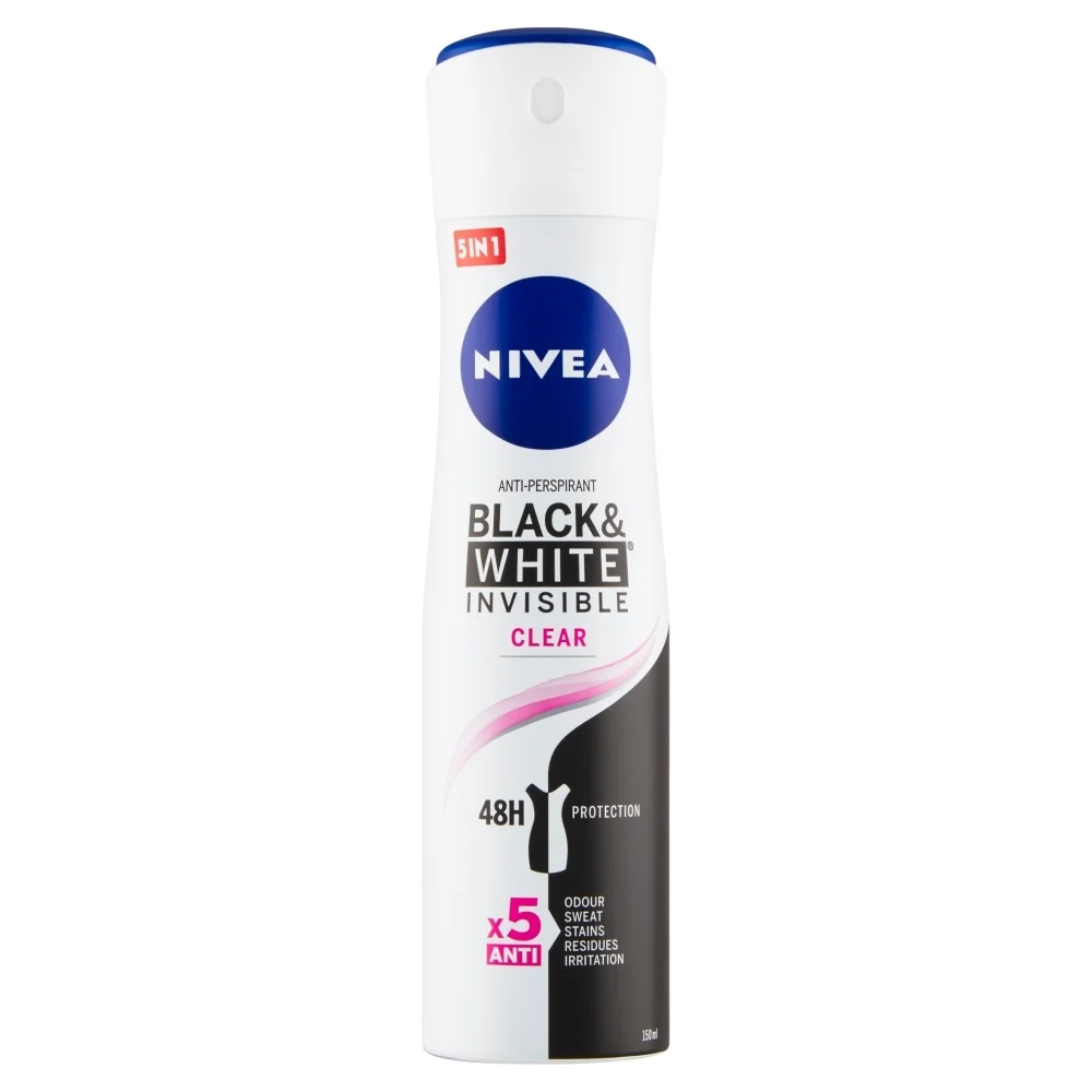 NIVEA Black & White Invisible Clear Sprej antiperspirant, 150 ml