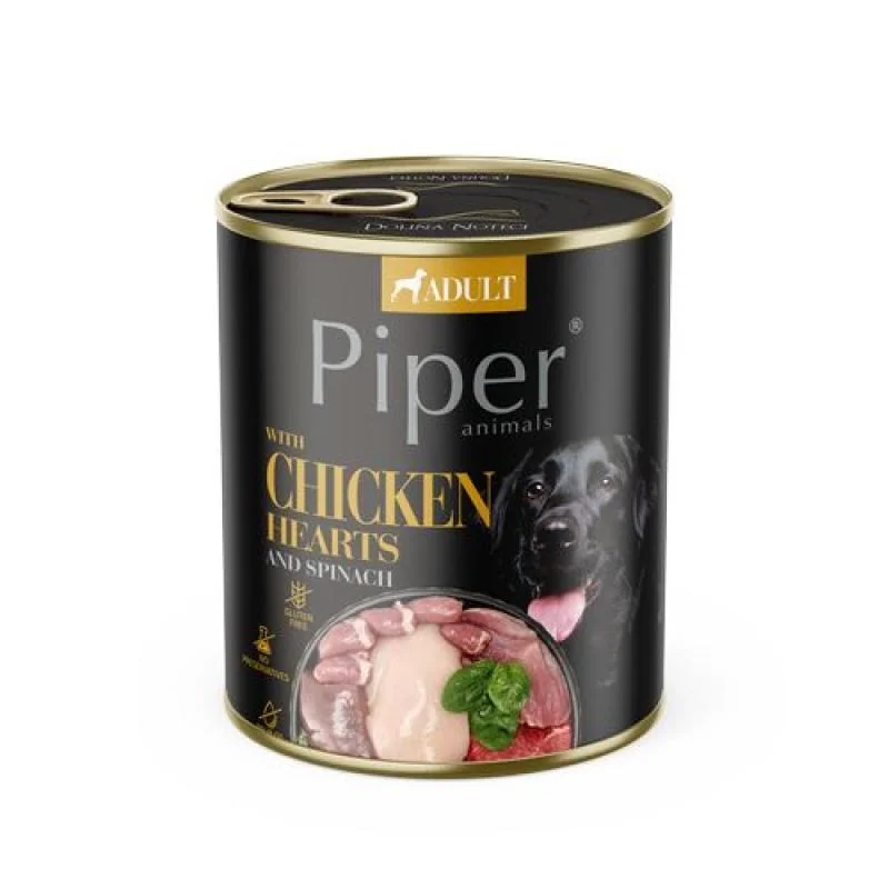 PIPER ADULT 800g konzerva pre dospelých psov kuracie srdce a špenát