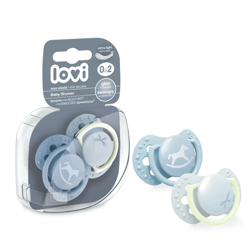 LOVI Utišujúci dynamický cumlík BABY SHOWER MINI 0-2m, chlapec 1×2 ks, dynamický cumlík