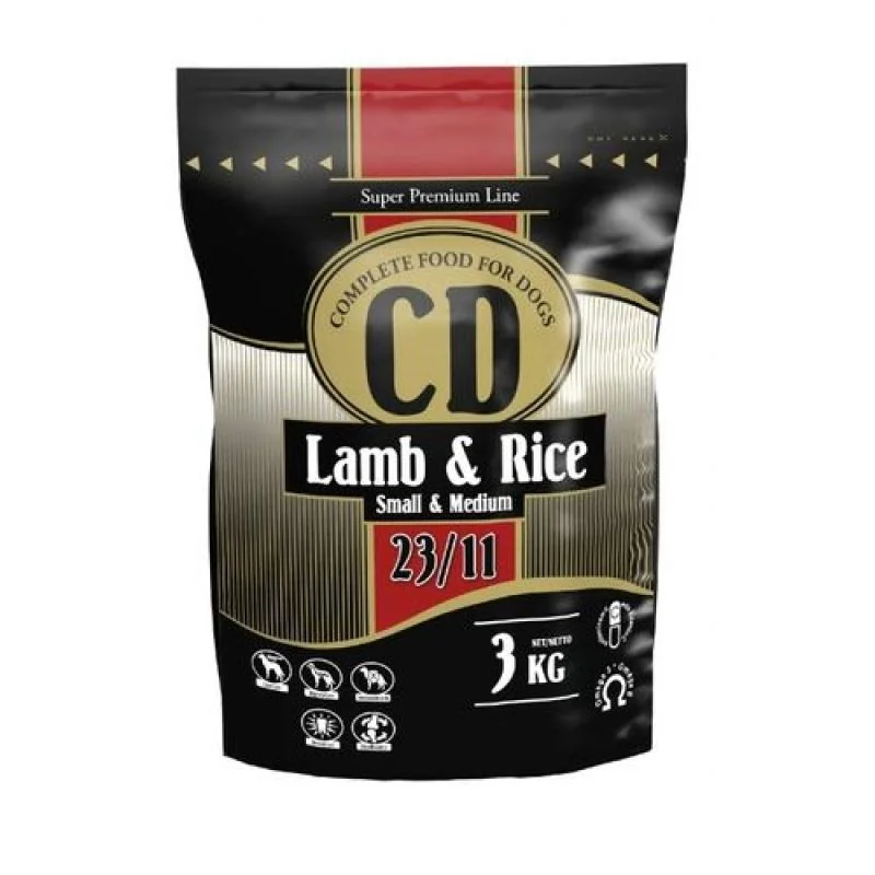 DELIKAN CD Adult Small and Medium 23/11 Lamb and Rice 3kg Kompletné superprémiové krmivo s jahňacím mäsom a ryžou pre psy stredných a malých plemien 