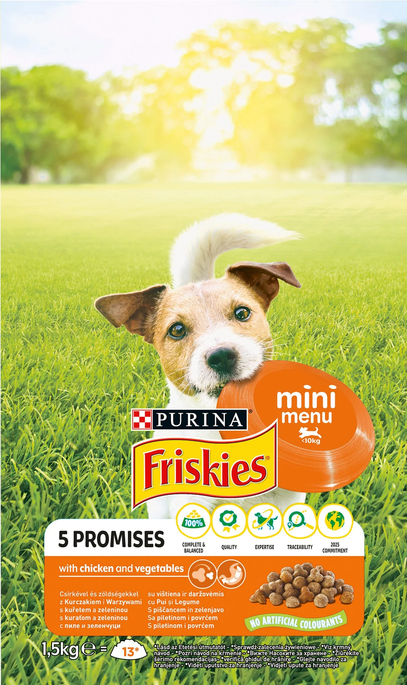 FRISKIES GP 1x1,5kg Mini Menu s kuraťom a pridanou zeleninou 1×1,5 kg, kompletné krmivo pre dospelých psov malých plemien