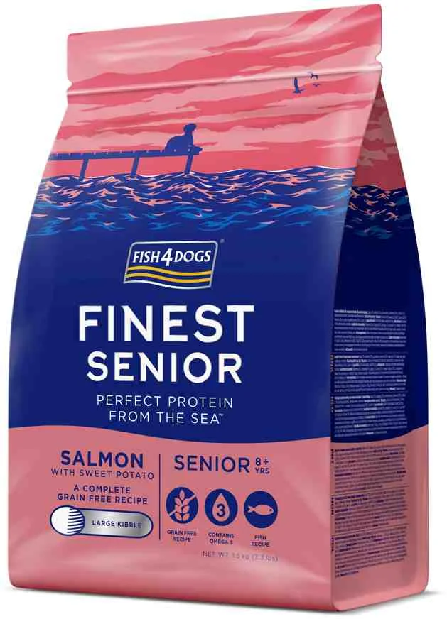 FISH4DOGS Granule veľké pre starších psov Finest losos so sladkými zemiakmi 1,5kg, 8+ 1×1500 g, granule pre staršie psy