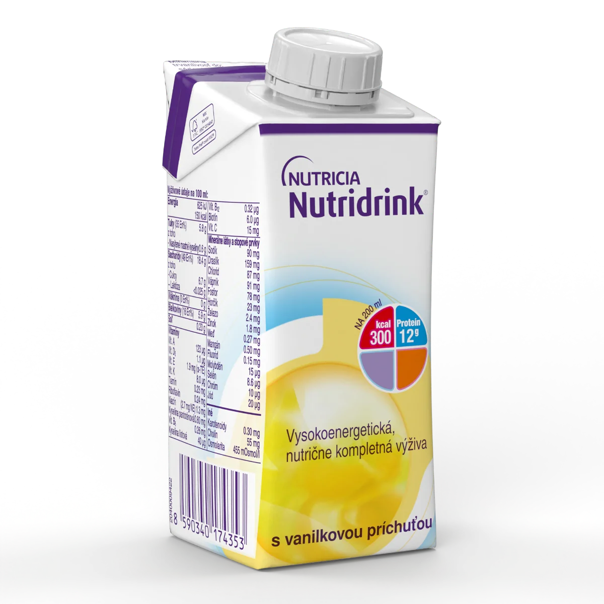 Nutridrink s vanilkovou príchuťou 4x200 ml, nápoj na medicínske účely