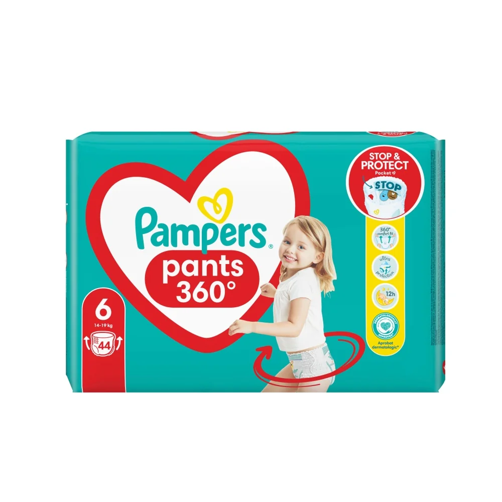 Pampers plienkové nohavičky veľkosť 6, 44 detské plienky, 14kg – 19kg 1×44 ks, detské plienkové nohavičky