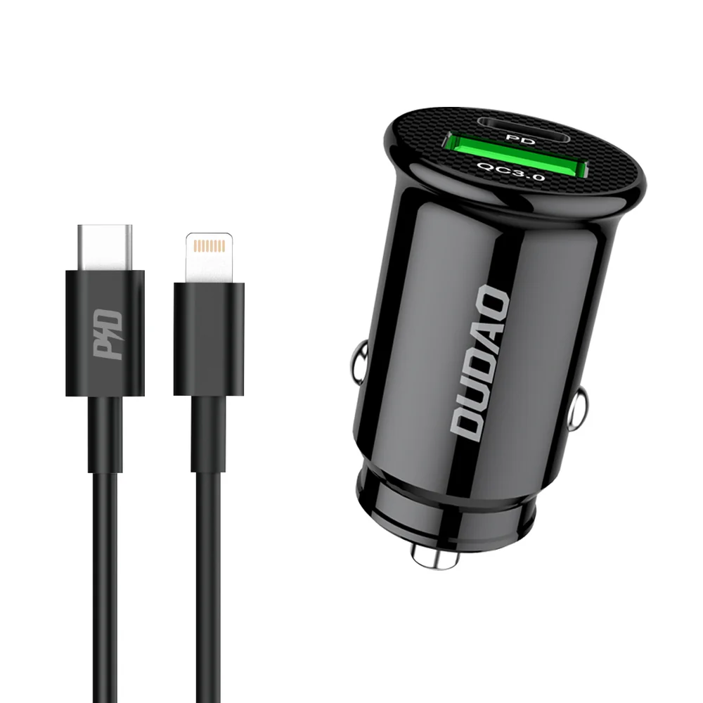 Dudao R3PRO autonabíjačka USB QC3.0 / USB-C PD + kábel USB-C / Lightning 18W, čierna