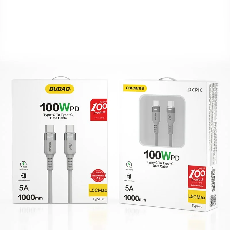 Dudao LC5Max kábel USB-C / USB-C PD 100W 1m, sivý 