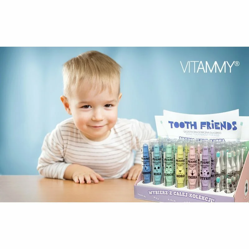 VITAMMY TOOTH FRIENDS DISPLAY detská sonická zubná kefka 18 ks + náhradné hlavy 8 ks 