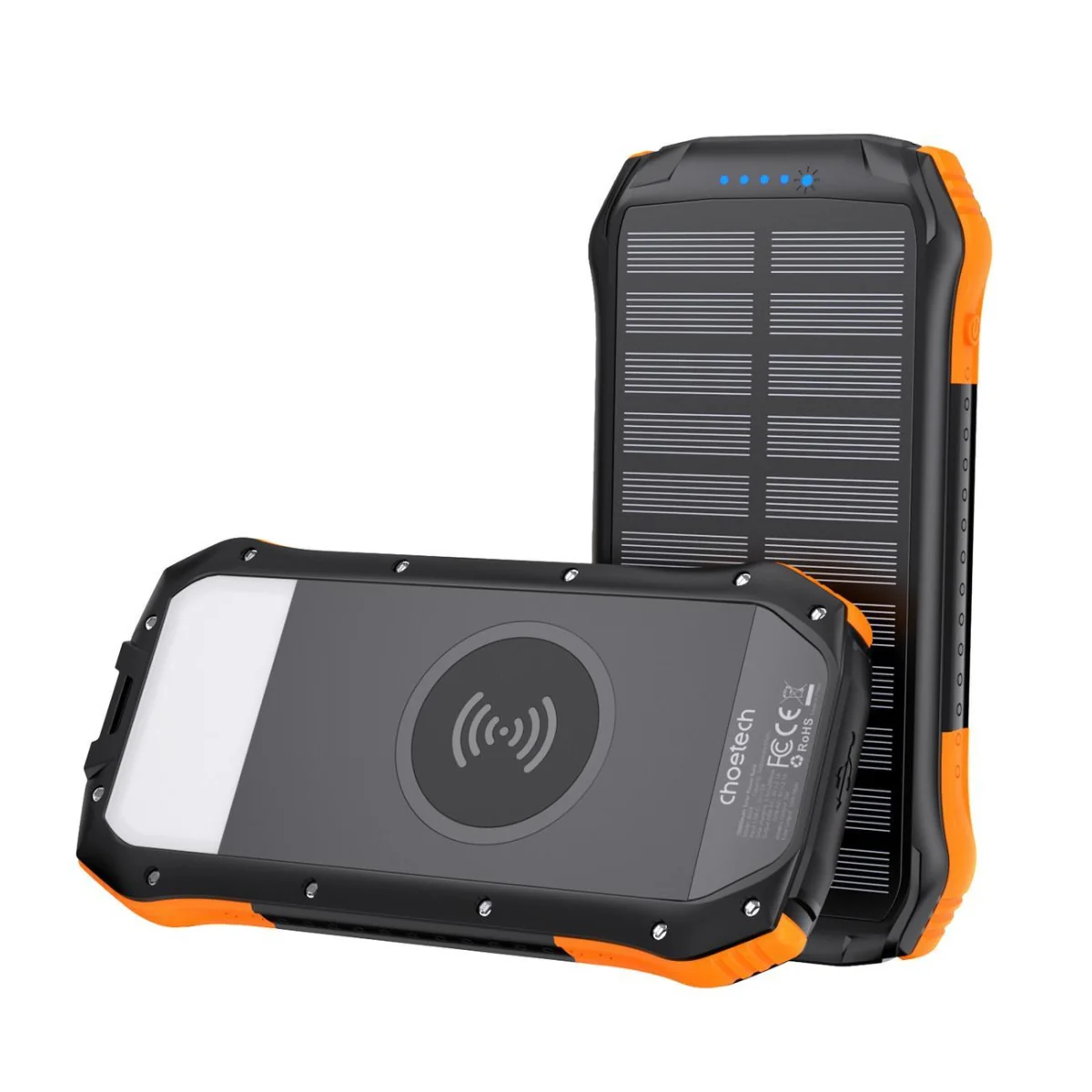 Choetech Solar Power Bank 10000mAh Qi 5W, čierny/oranžový 