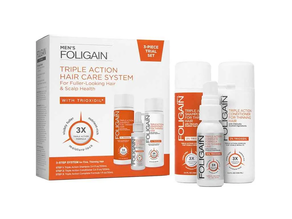 Foligain Triple Action cestovní sada proti vypadávaniu vlasov pre mužov 100ml + 100 ml + 30 ml