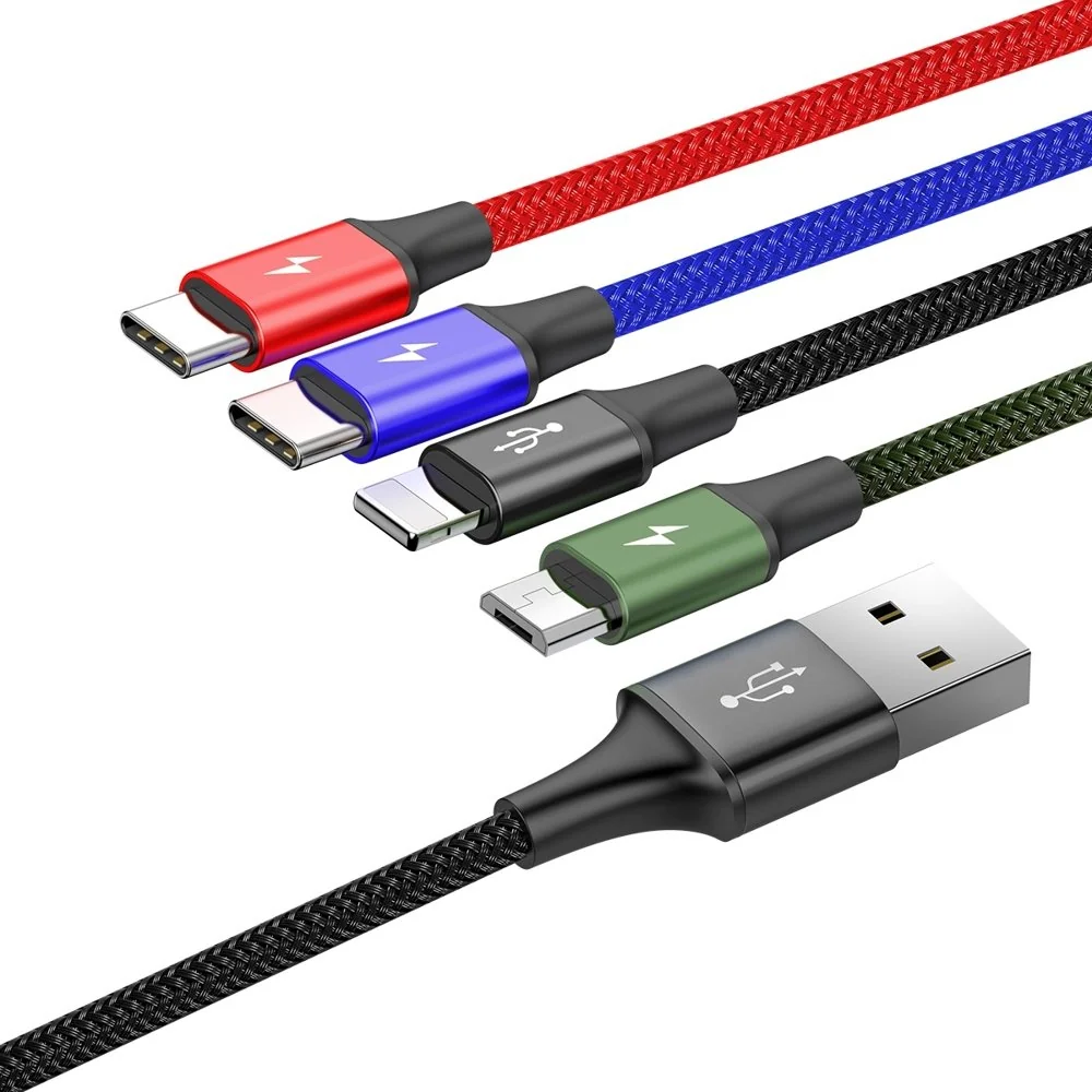 Baseus 4in1 kábel USB - 2x USB-C / Lightning / micro USB 3.5A 1.2m, či erny