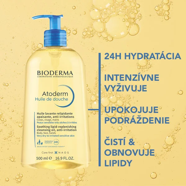 BIODERMA Atoderm Sprchový olej pre veľmi suchú až atopickú pokožku 1×500 ml, sprchový olej