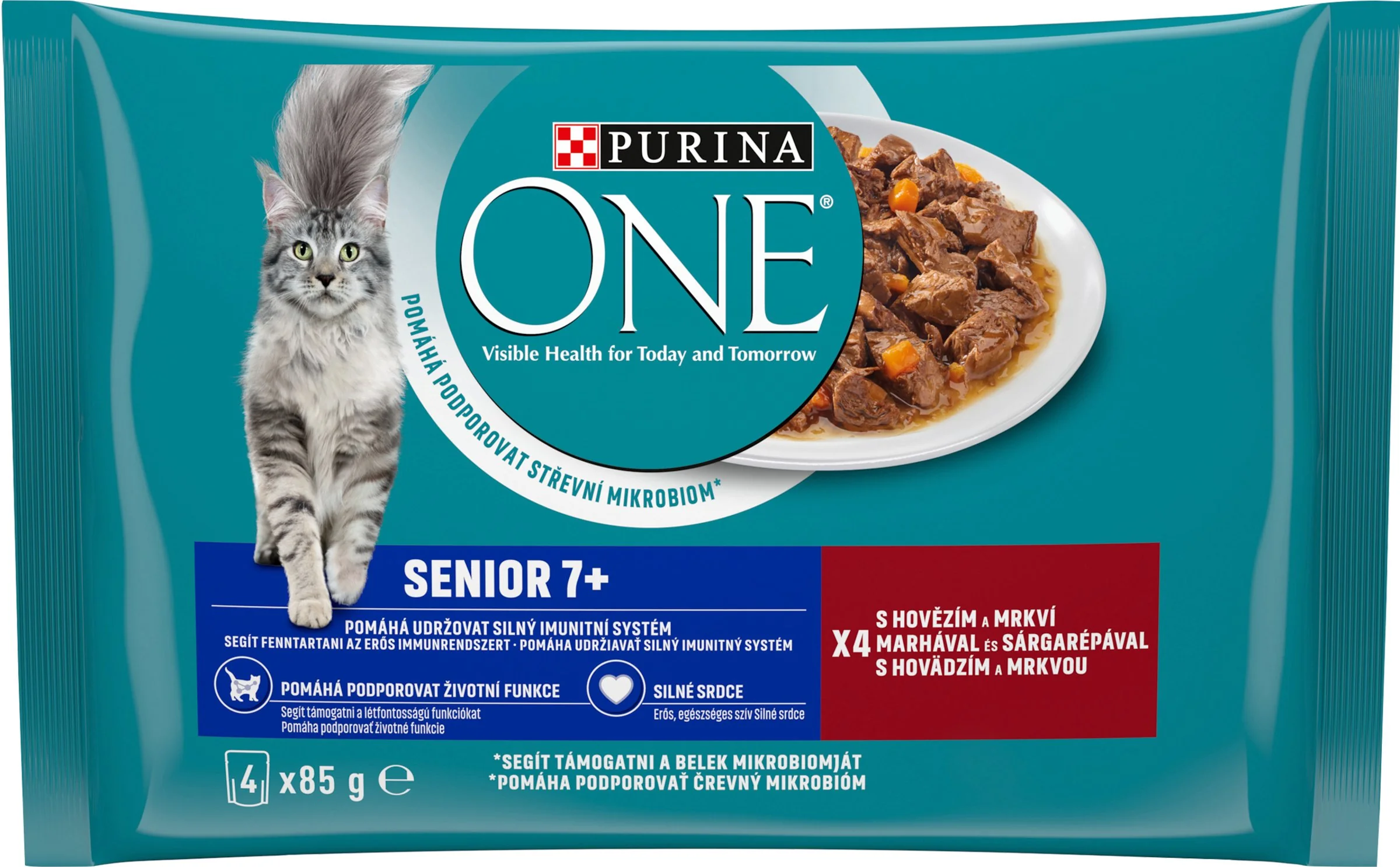 PURINA ONE Multipack SENIOR 7+ mini filetky s hovädzím a mrkvou v šťave 12(4x85g)