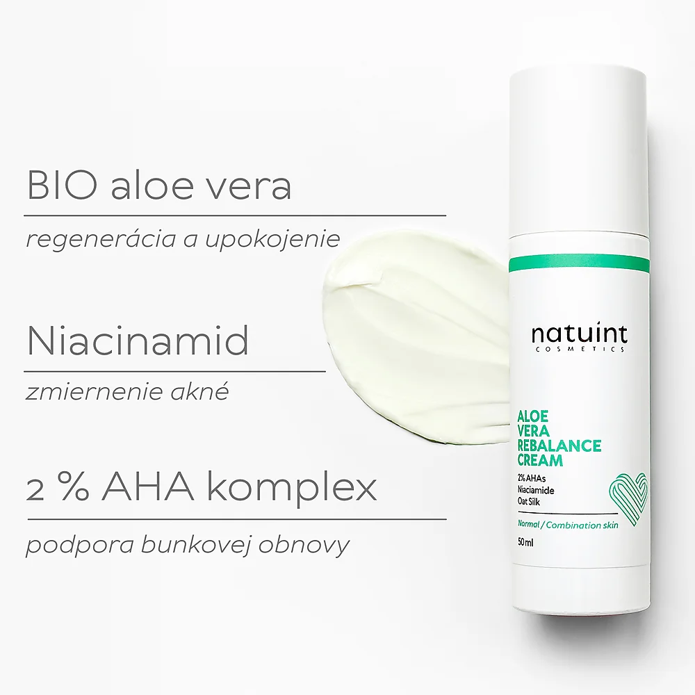 Natuint cosmetics - Pleťový krém s aloe vera a hodvábom Aloe Vera Rebalance Face Cream