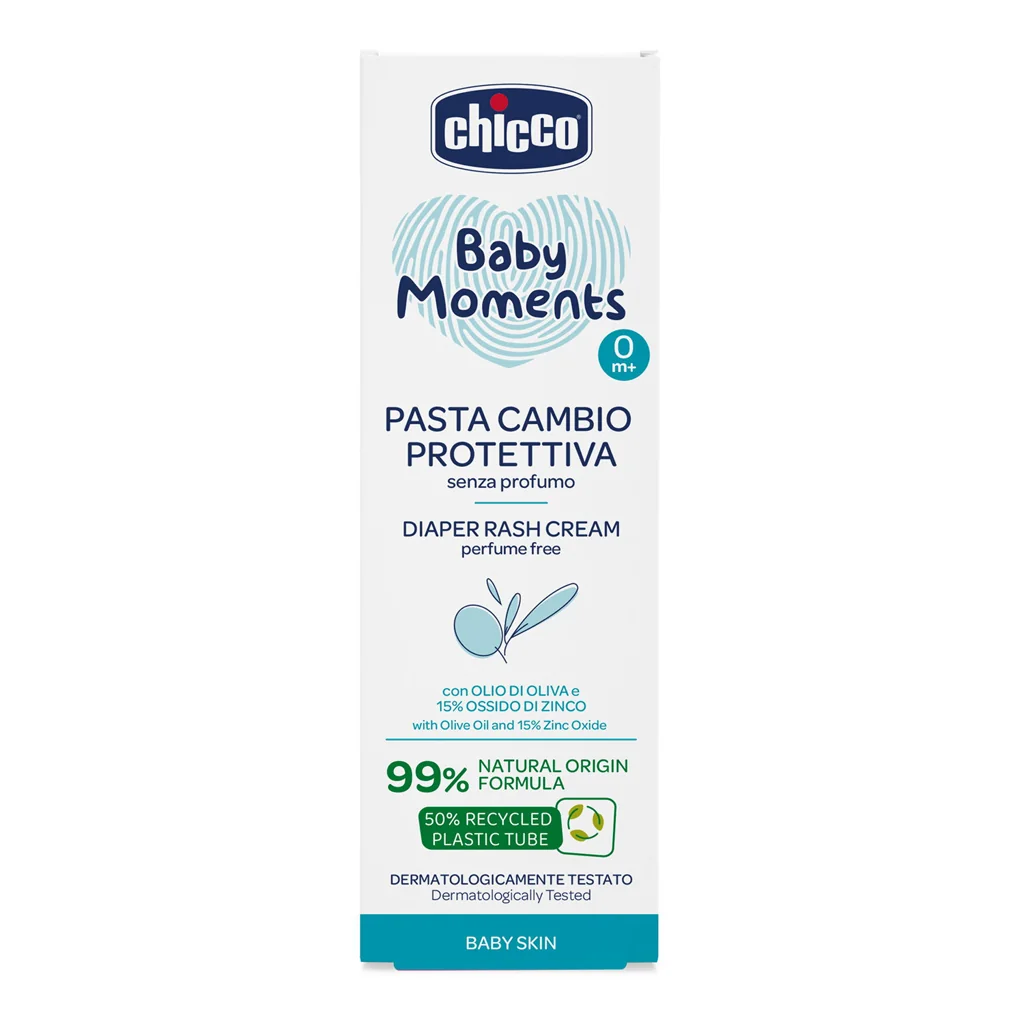 CHICCO Krém na detský zadoček Baby Moments bez parfému s 99% prírodných zložiek 0m+ 1×100 ml, krém na detský zadoček