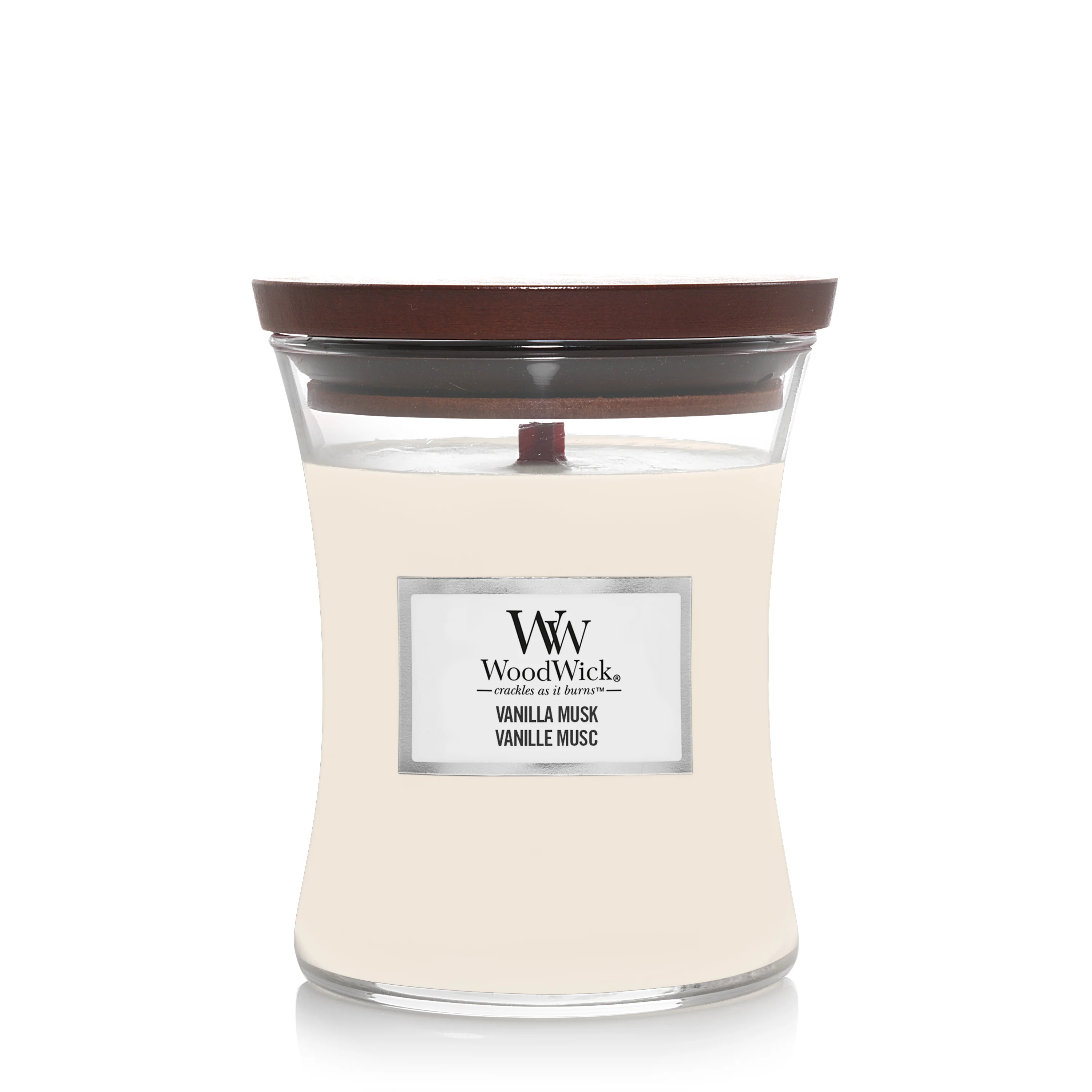 WoodWick Stredná sviečka Vanilla Musk