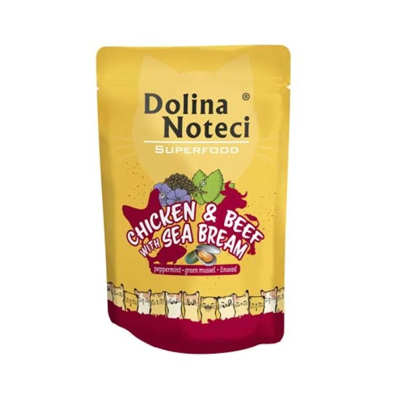 DOLINA NOTECI SUPERFOOD 85g kuracie a hovädzie mäso s pražmou pre mačky 80% mäsa