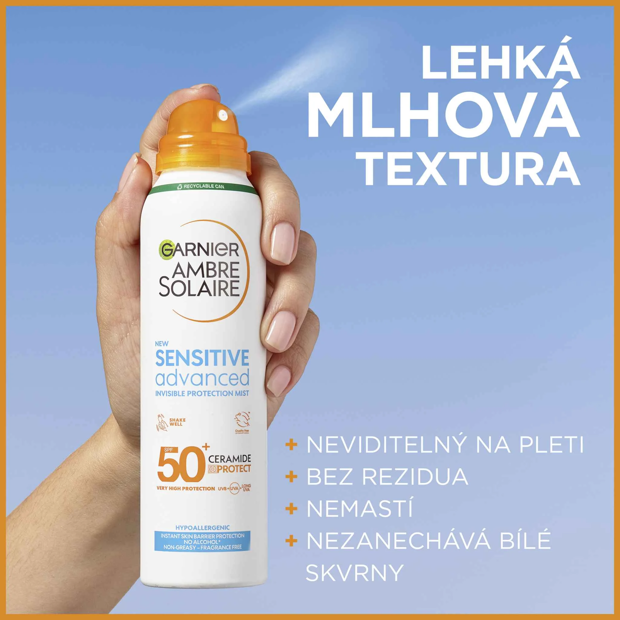 Garnier Ambre Solaire Sensitive Advanced ochranná  pleťová hmla, veľmi vysoká ochrana, svetlá citlivá pokožka, SPF 50+, 150 ml 1×150 ml sprej