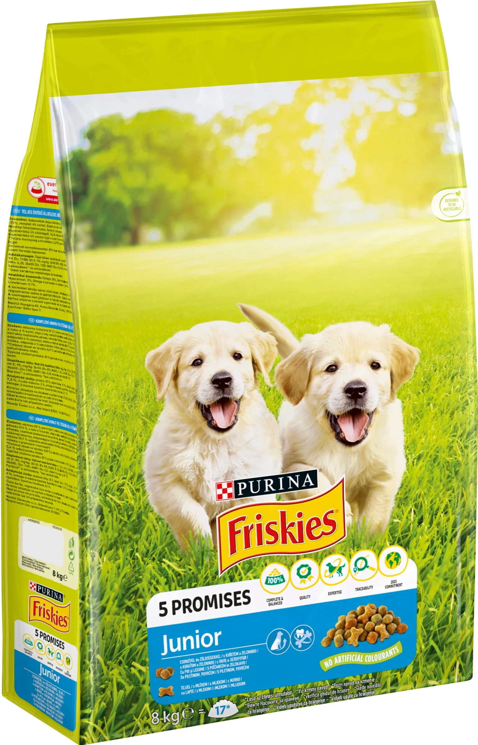 FRISKIES GP 1x8kg Junior s kuraťom, mliekom a pridanou zeleninou 1×8 kg, kompletné krmivo pre šteňatá od 6 týždňov