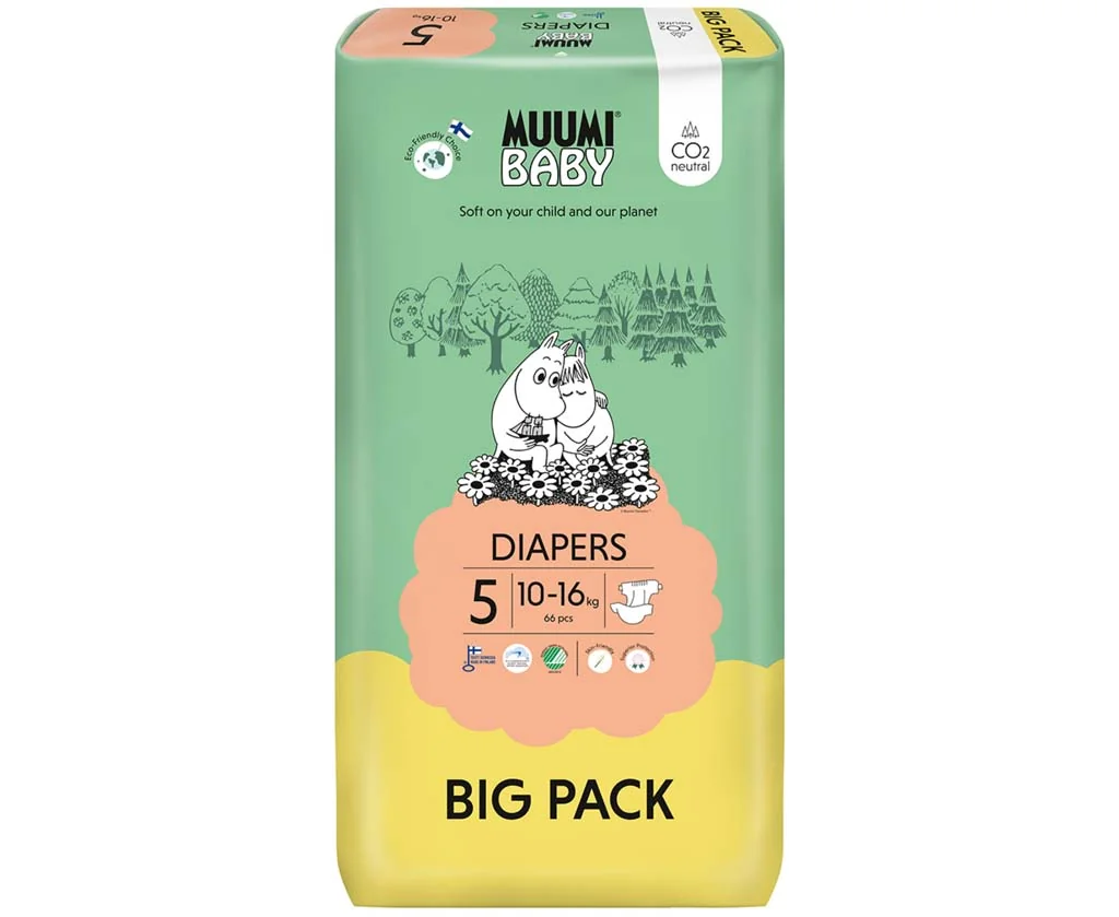 Muumi Baby 5 Maxi+ 10-16 kg, eko plienky 66 ks 1×66ks, EKO plienky