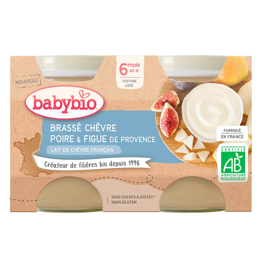 BABYBIO Brassé z kozieho mlieka hruška figa 2x130 g