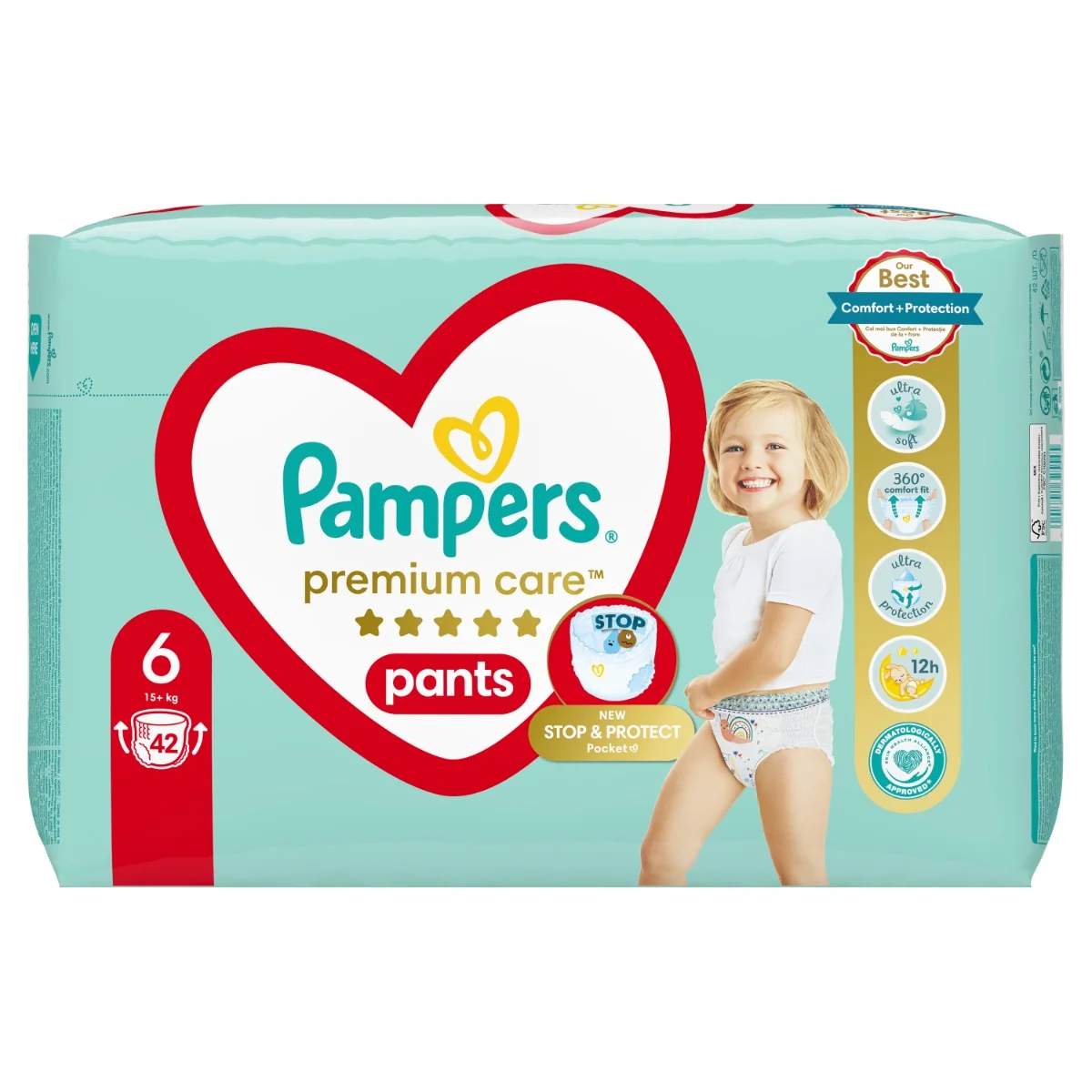 Pampers Premium Care plienkové nohavičky veľkosť 6, 42 ks, 15kg+ 1×42 ks, plienkové nohavičky