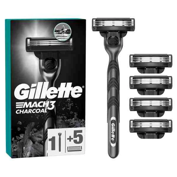 Gillette Mach3 Charcoal Strojček + 5NH 1×1 ks, holiaci strojček s hlavicami