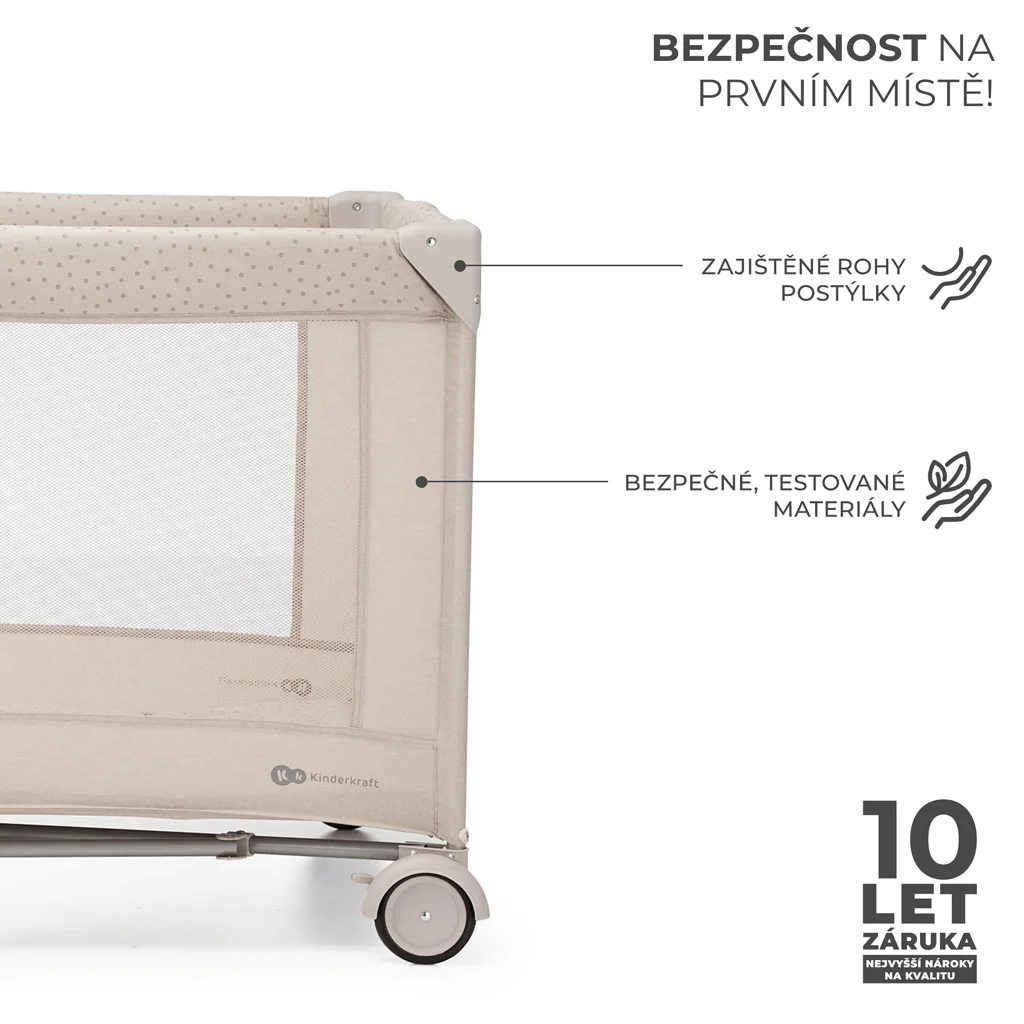 KINDERKRAFT Postieľka cestovná Joy 2 Beige 1×1 ks, cestovná postieľka