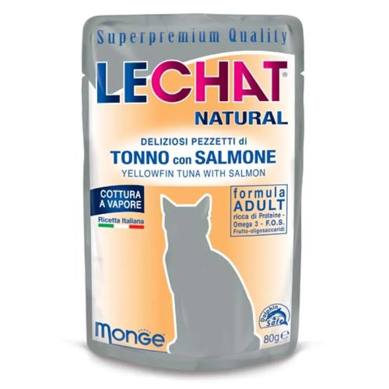 MONGE LECHAT NATURAL Tuniak a losos 80g superprémiová kapsička pre dospelé mačky