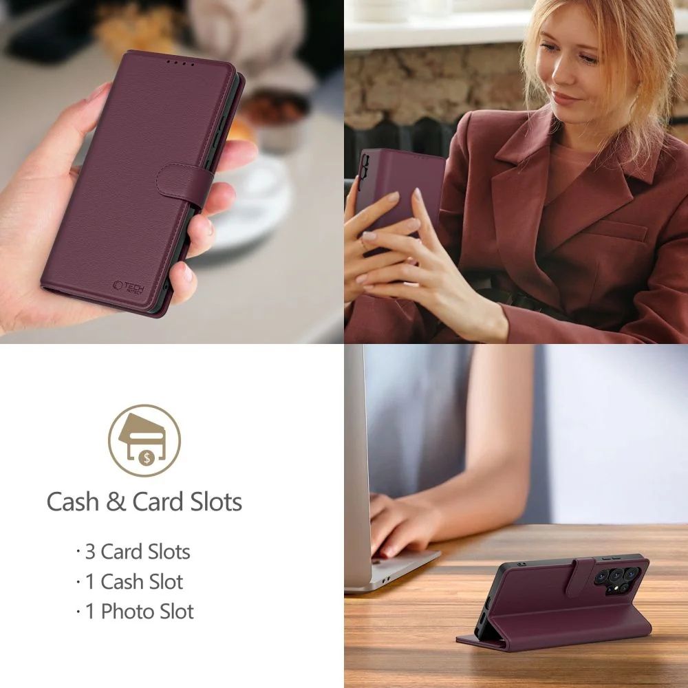 Tech-Protect Wallet knižkové puzdro na Samsung Galaxy S25 Ultra, bordo vé