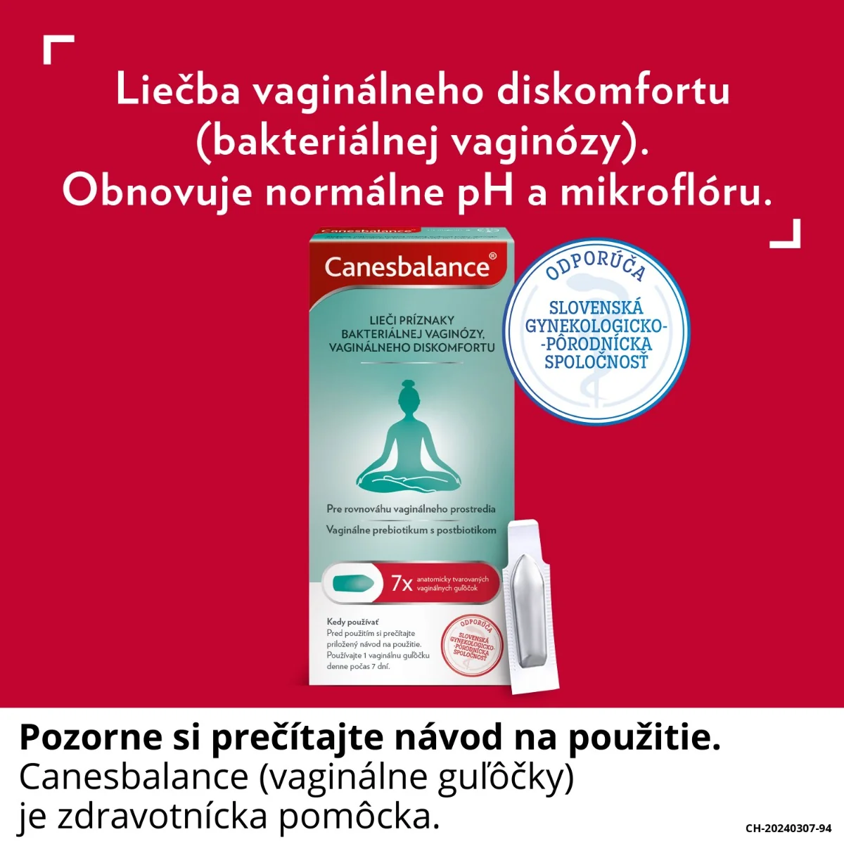 Canesbalance (vaginálne guľôčky) 1×7 ks, vaginálne guľôčky určené na liečbu príznakov bakteriálnej vaginózy