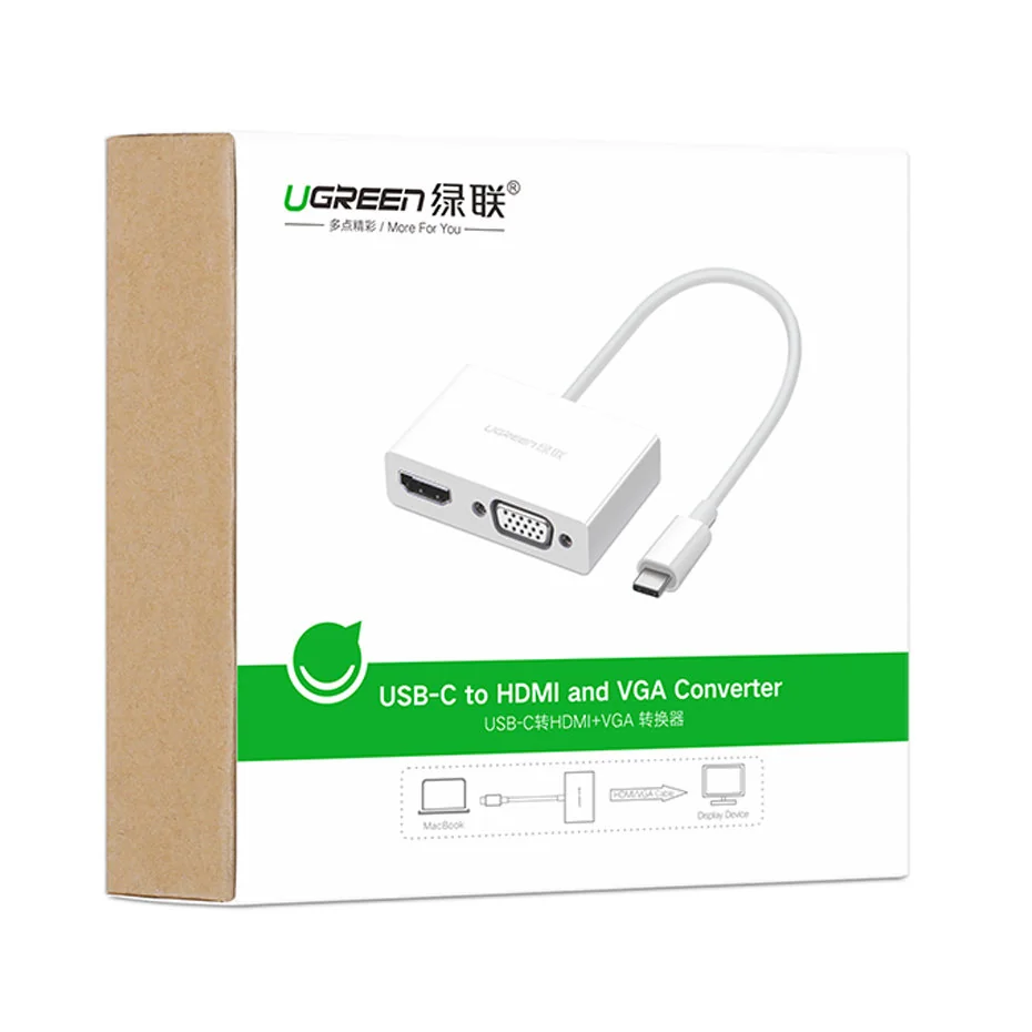 Ugreen MM123 adaptér USB-C - HDMI / VGA, biely 