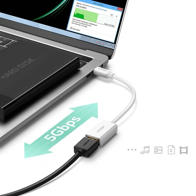 Ugreen US154 OTG adaptér USB 3.0 / USB-C F/M, biely 