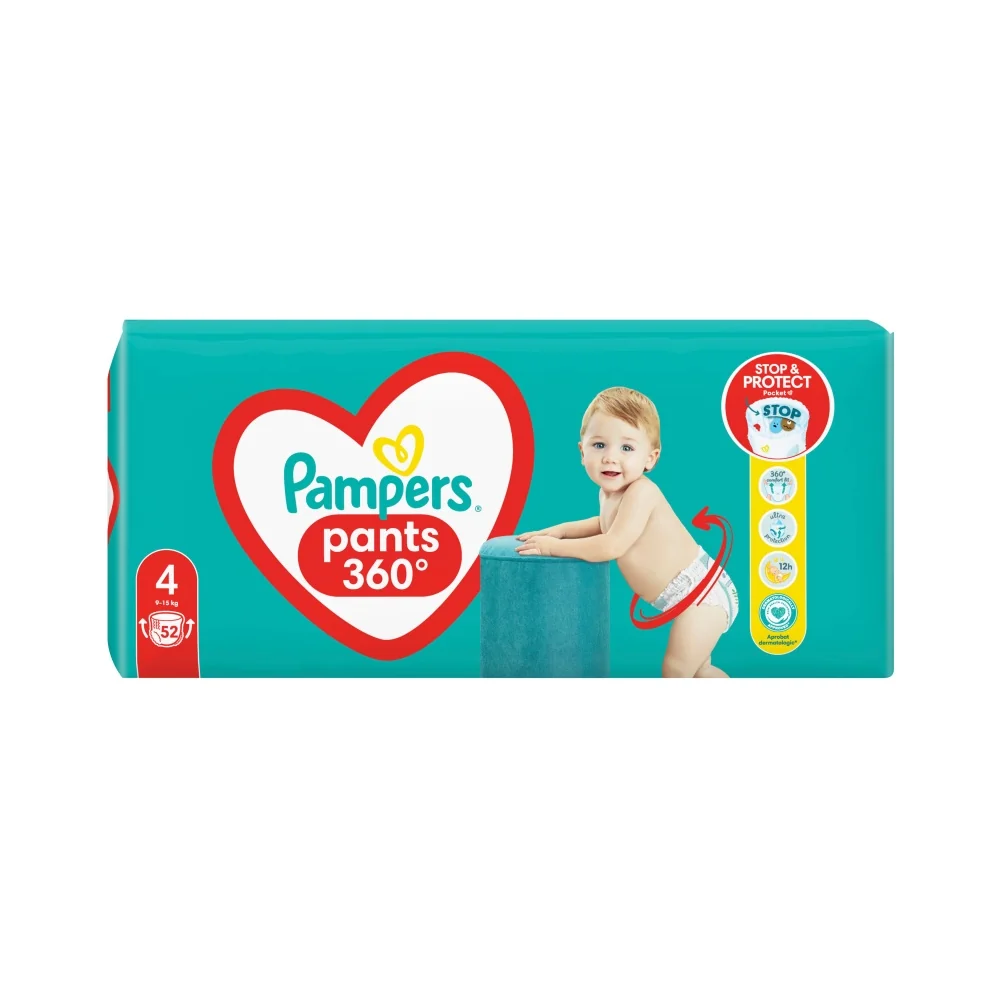 Pampers Pants plienkové nohavičky veľkosť 4, 52 plienok, 9kg-15kg 1×52 ks, detské plienkové nohavičky