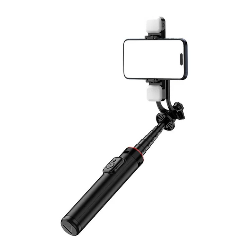 MG Tripod Bluetooth selfie tyč s LED svetlom 1.3m, čierna 