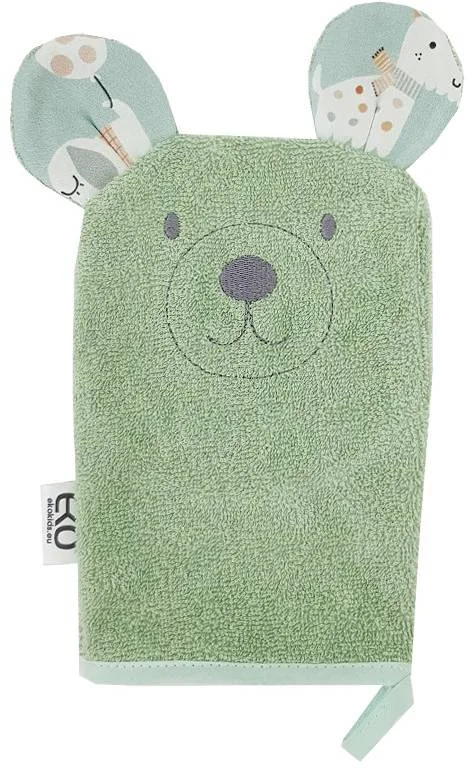 EKO Žinka bavlnená s uškami Bear Olive green 20x15 cm