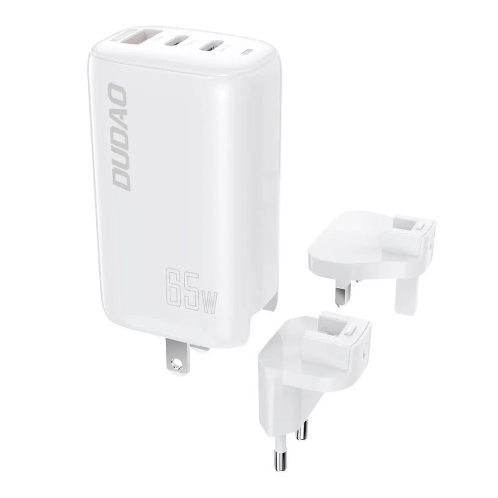 Dudao A7PRO 3in1 GaN sieťová nabíjačka USB / 2x USB-C QC PD 65W, biela