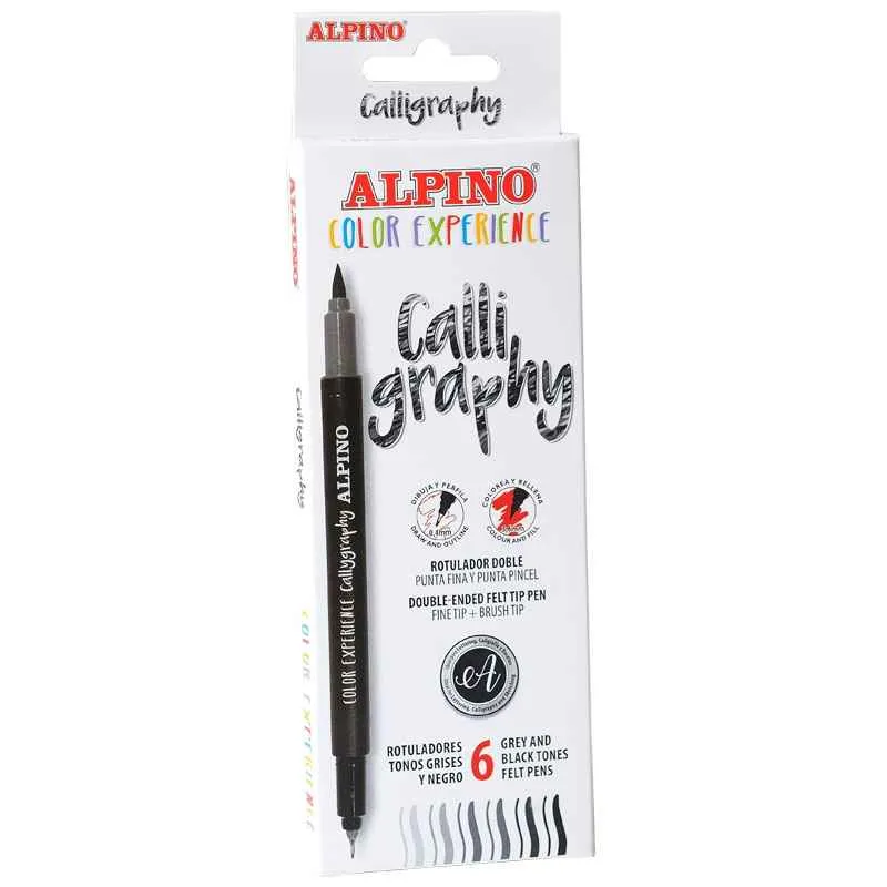 ALPINO Balenie 6 fixiek s dvojitým koncom Calligraphy 1×1 set, farebné fixky