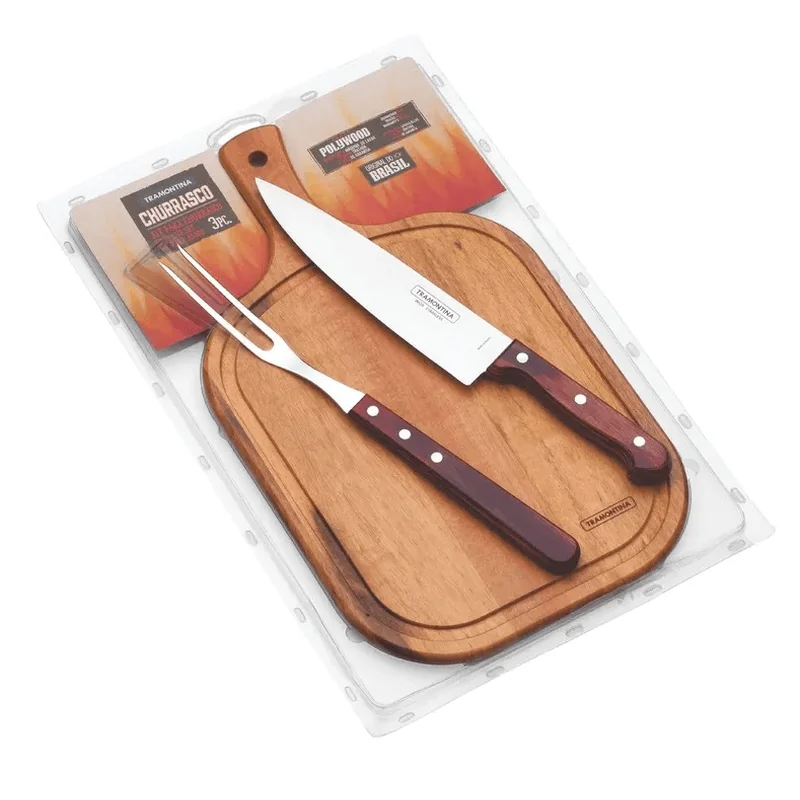 Tramontina 21198/714 Polywood BBQ set/3ks, nôž 20cm, vidlica 32cm, doska 40x23cm červená