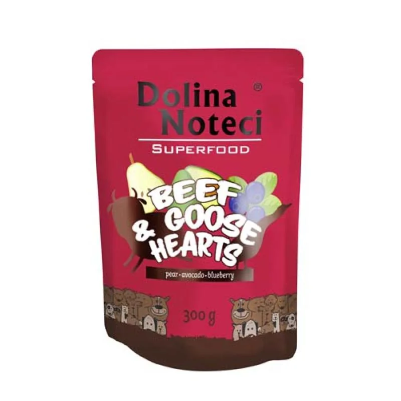 DOLINA NOTECI SUPERFOOD 300g hovädzie a husacie srdce pre psov 80% mäsa